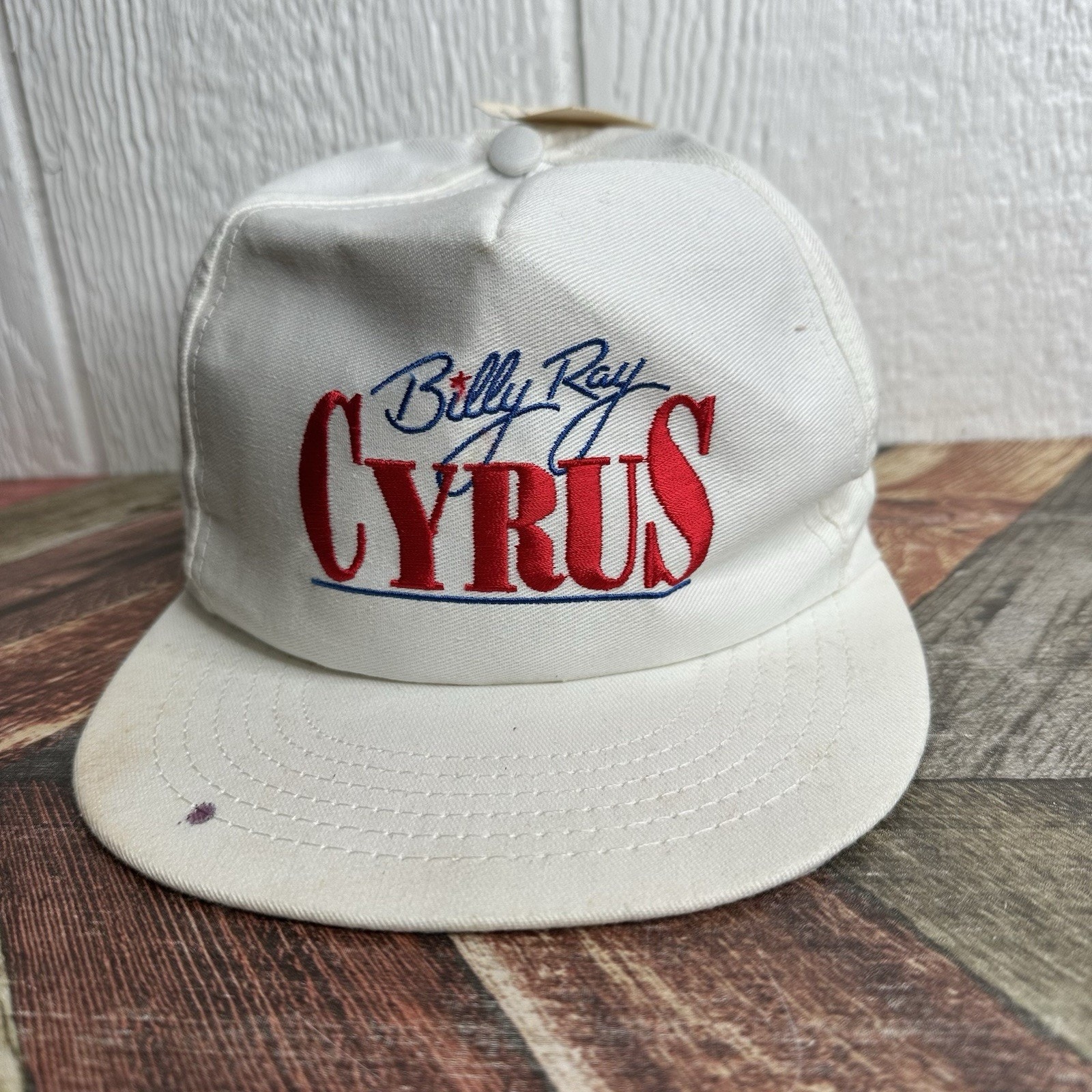 1992 Billy Ray Cyrus Branded Trucker Hat White Embroidered Nwt Stains